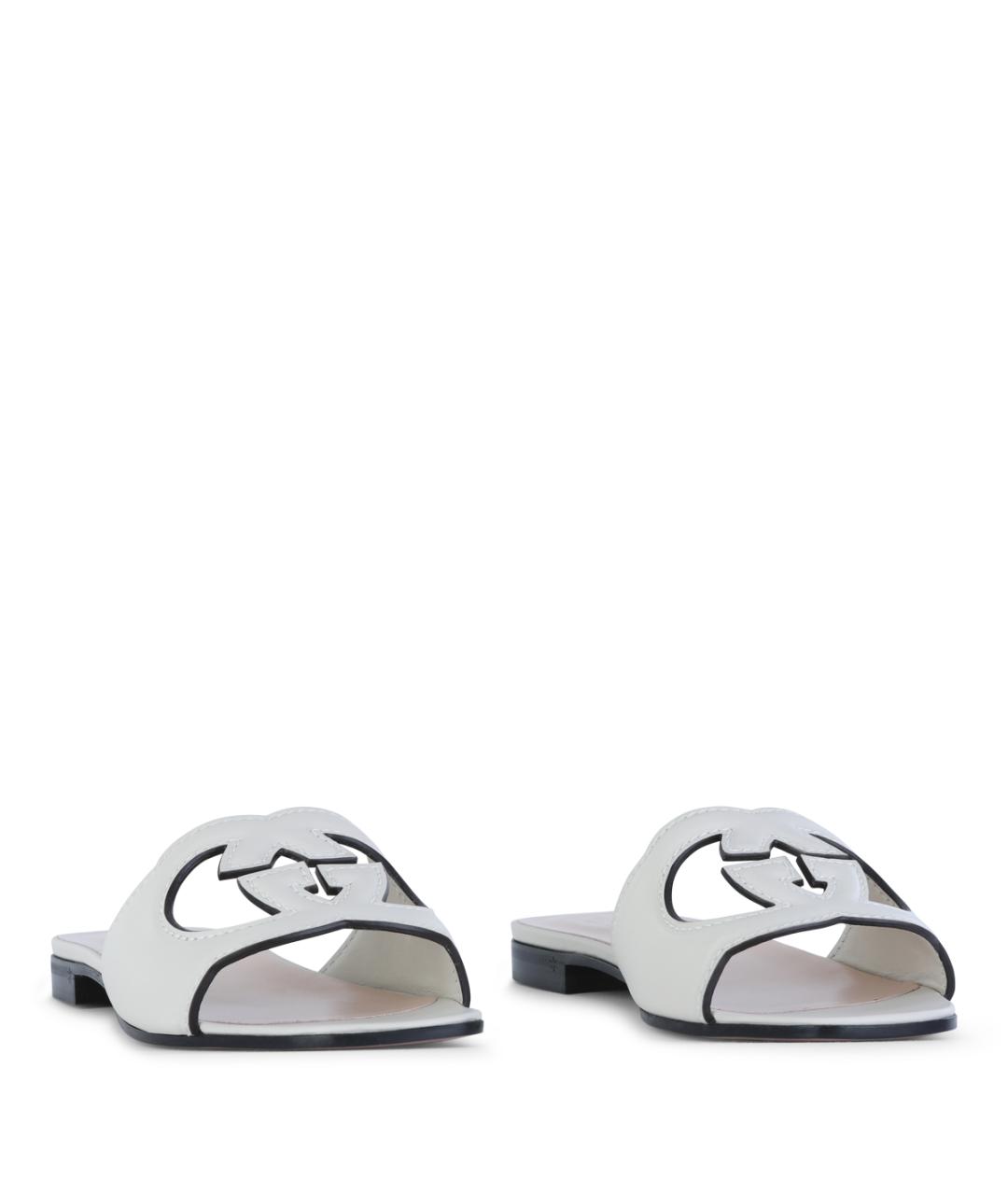 GUCCI Белые кожаные шлепанцы, фото 2