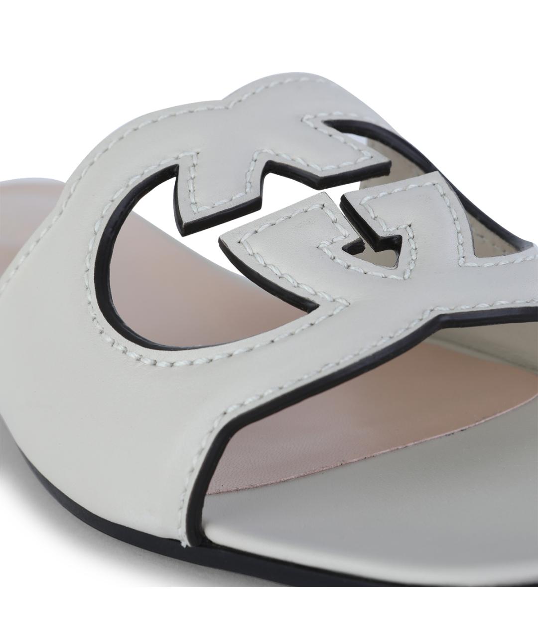 GUCCI Белые кожаные шлепанцы, фото 4