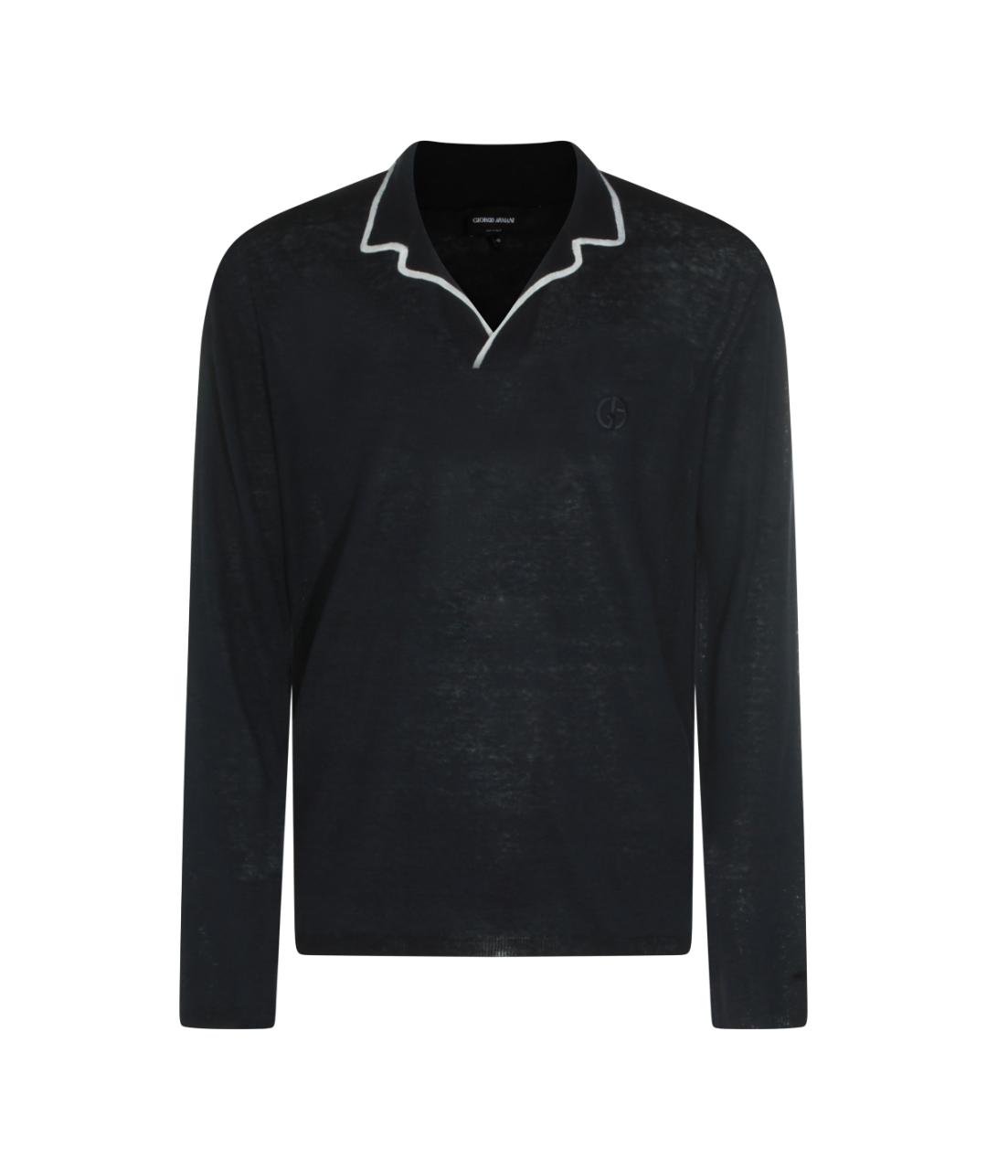 GIORGIO ARMANI Темно-синее поло с длинным рукавом, фото 1
