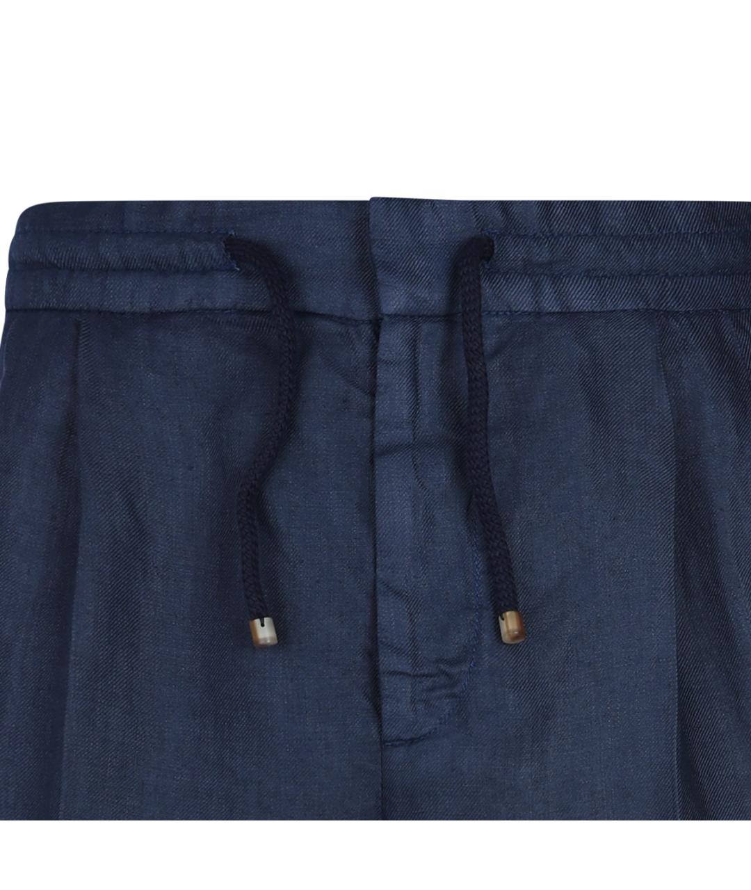 BRUNELLO CUCINELLI Синие льняные повседневные брюки, фото 3