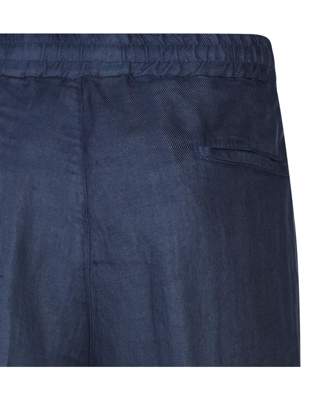 BRUNELLO CUCINELLI Синие льняные повседневные брюки, фото 4