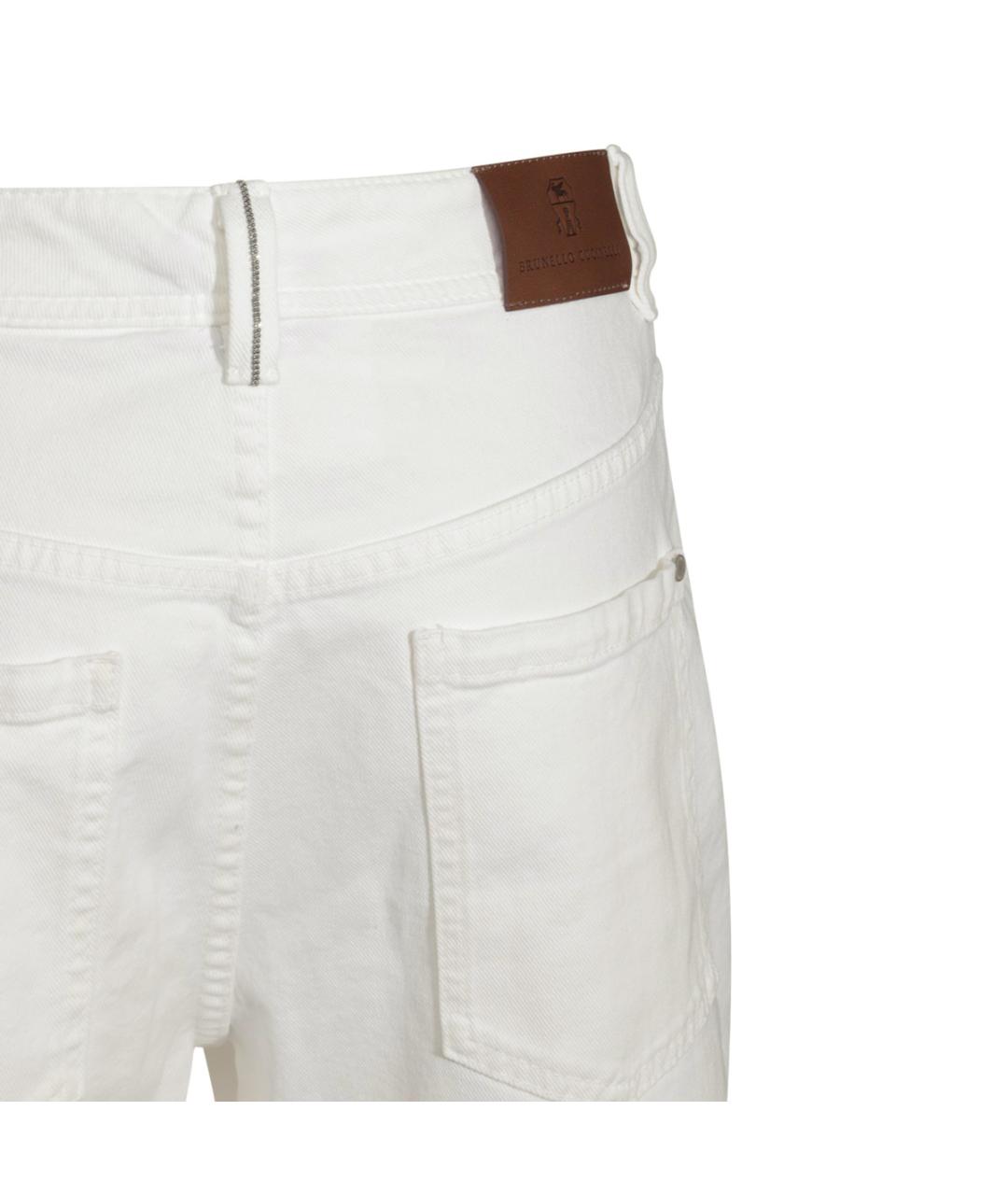 BRUNELLO CUCINELLI Белые хлопко-эластановые прямые джинсы, фото 4