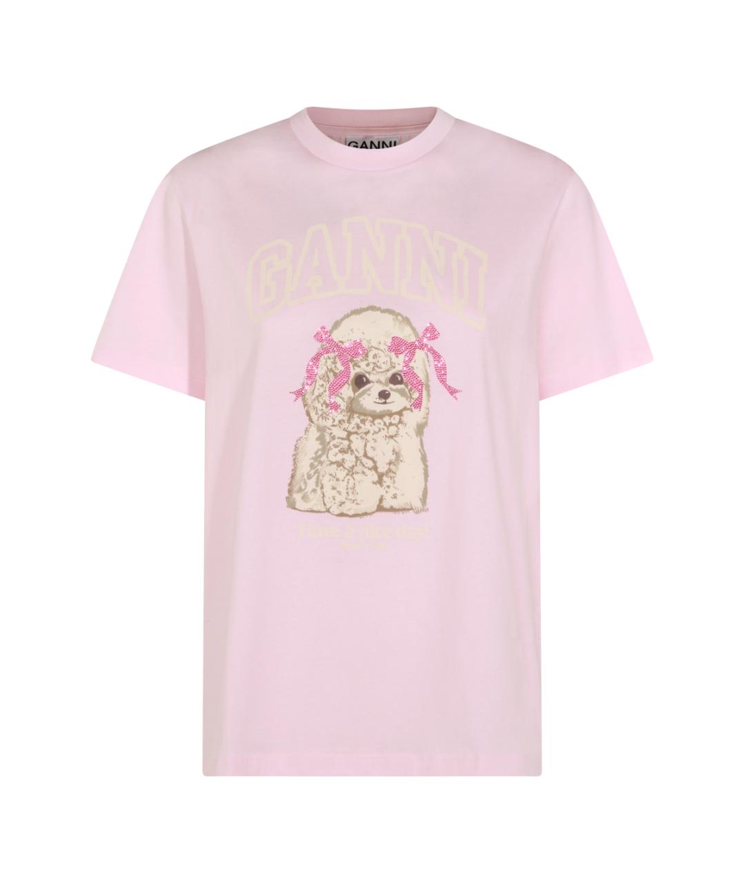 GANNI Розовая хлопковая футболка, фото 1