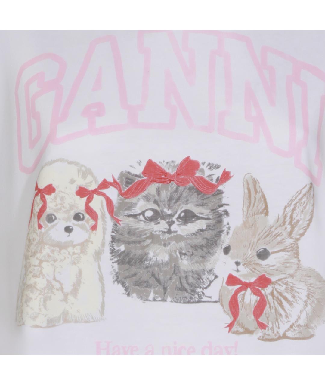 GANNI Белая хлопковая футболка, фото 3