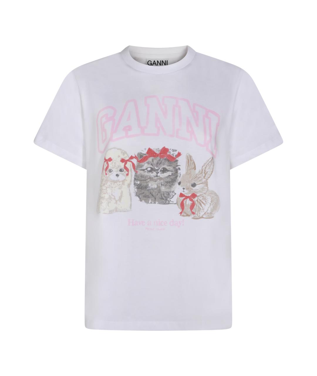 GANNI Белая хлопковая футболка, фото 1