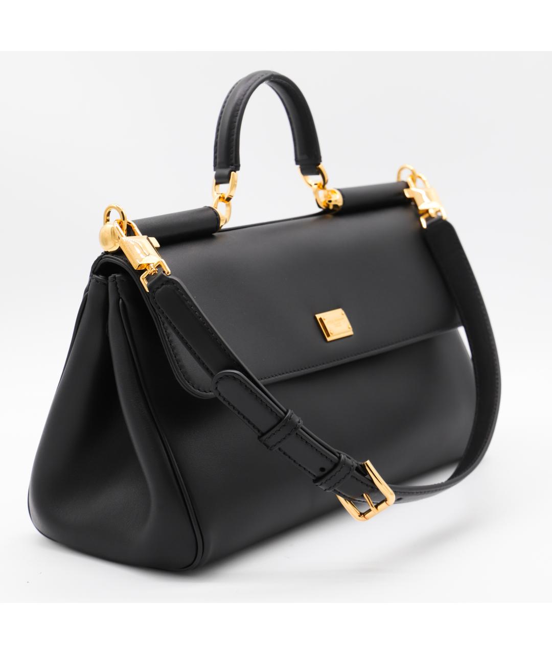 DOLCE&GABBANA Черная кожаная сумка тоут, фото 3