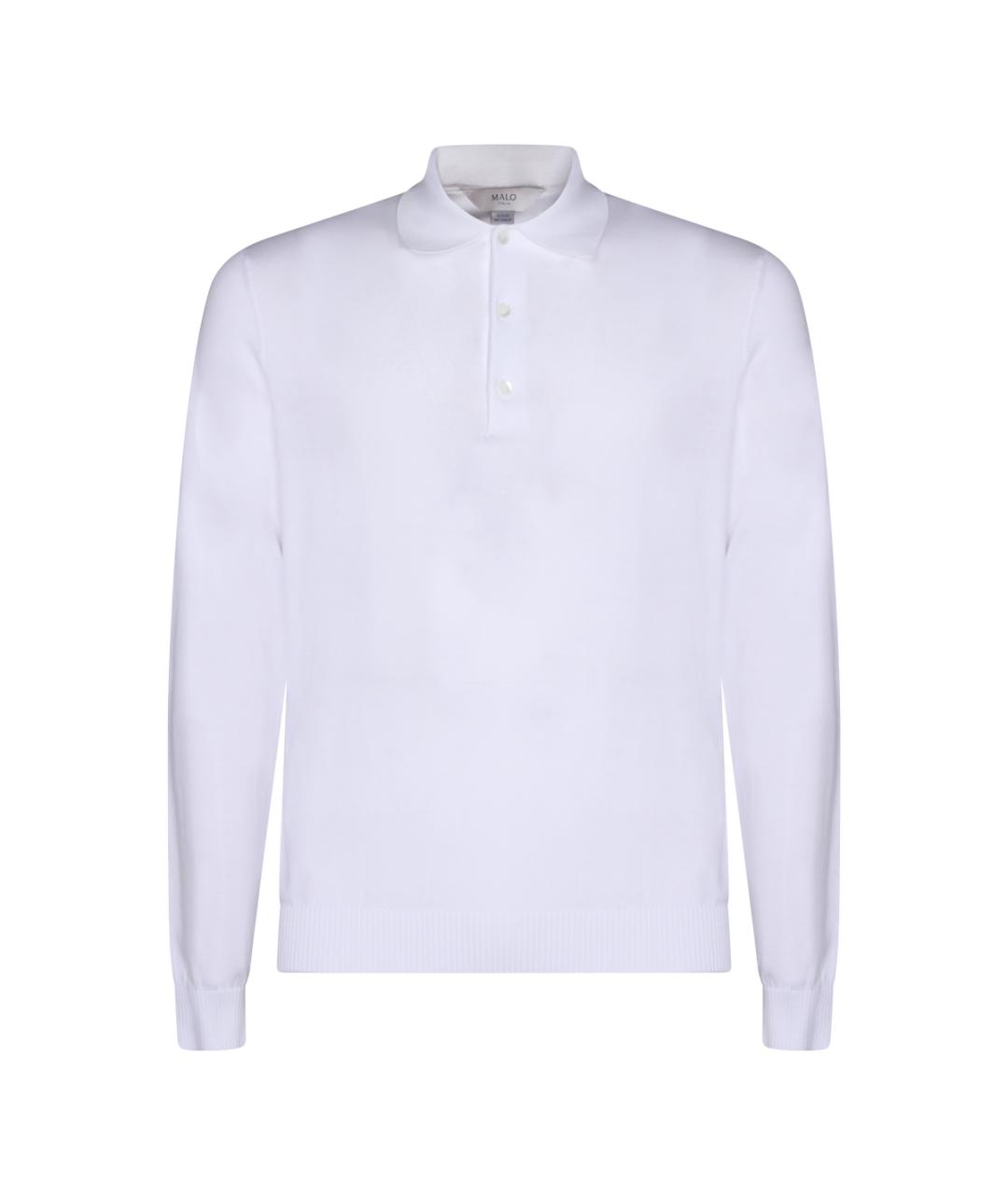 MALO Белое хлопковое поло с длинным рукавом, фото 1