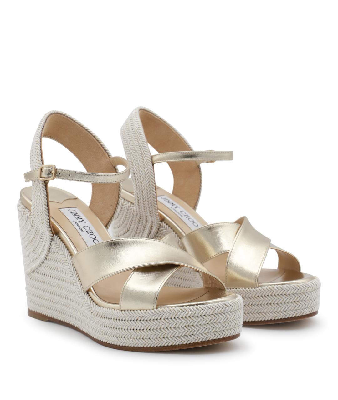 JIMMY CHOO Золотые кожаные босоножки, фото 2