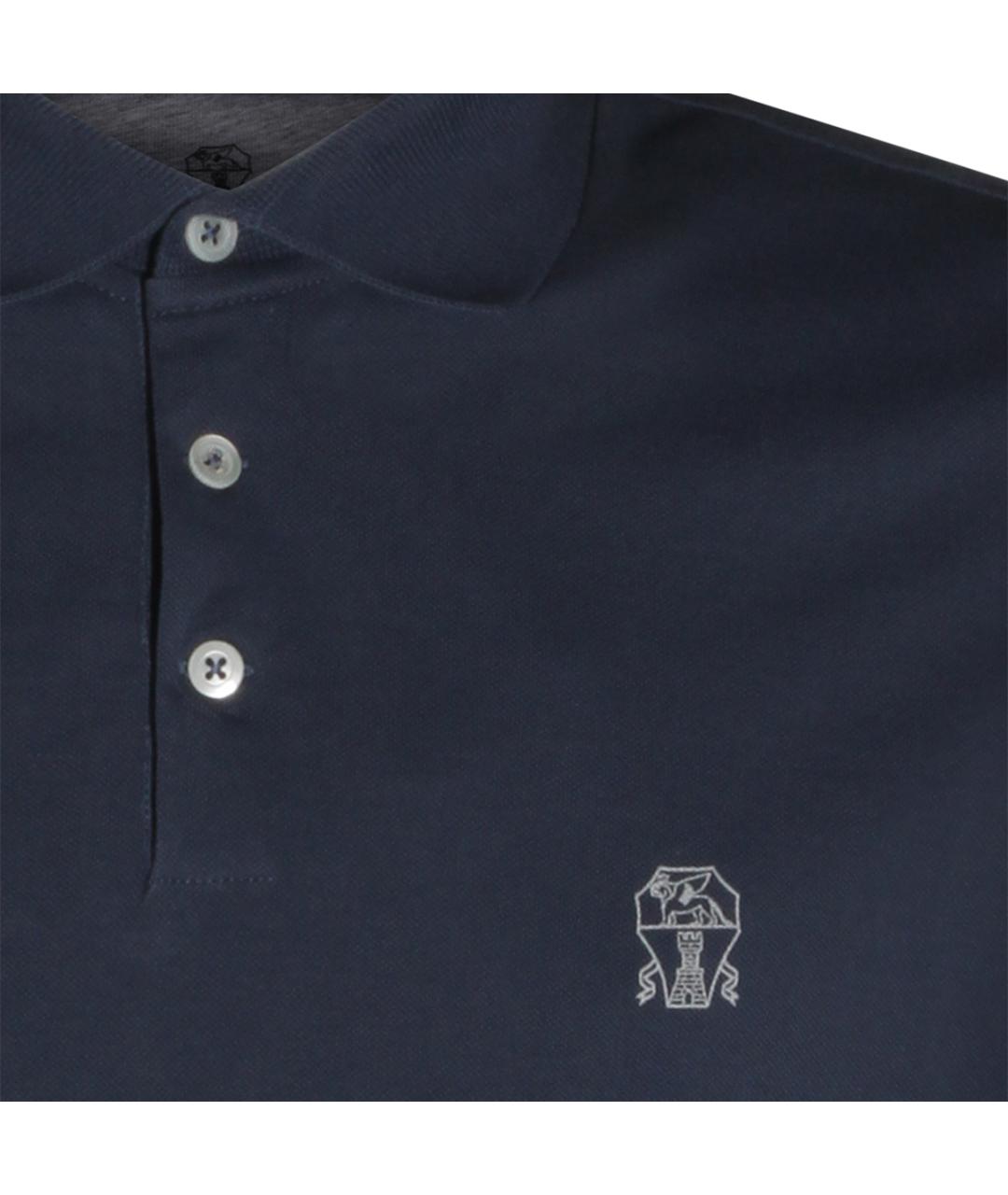 BRUNELLO CUCINELLI Синее хлопковое поло с коротким рукавом, фото 3