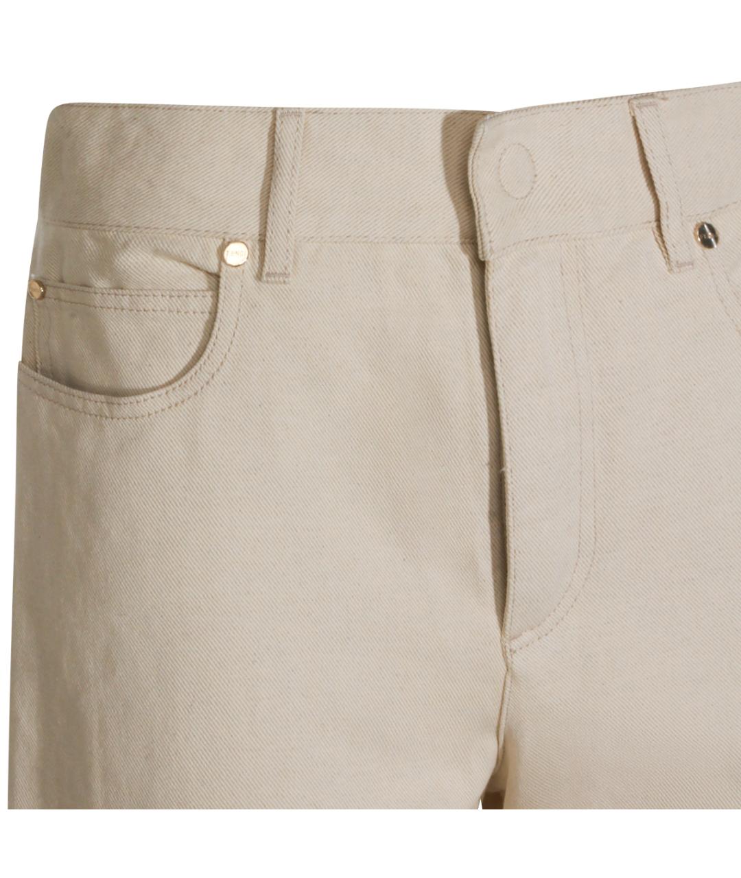 FENDI Бежевые хлопко-леновые прямые джинсы, фото 3