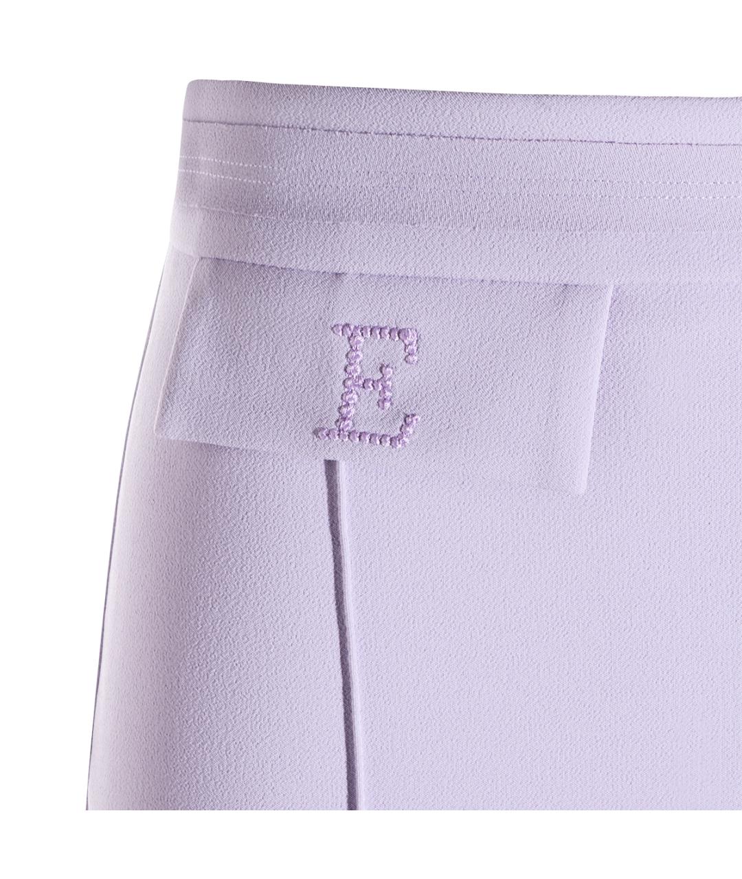 ELISABETTA FRANCHI Фиолетовые синтетические прямые брюки, фото 3
