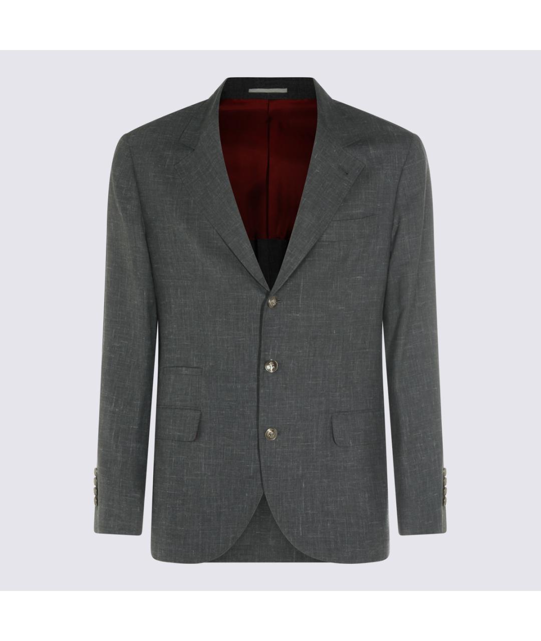 BRUNELLO CUCINELLI Серый шерстяной пиджак, фото 2