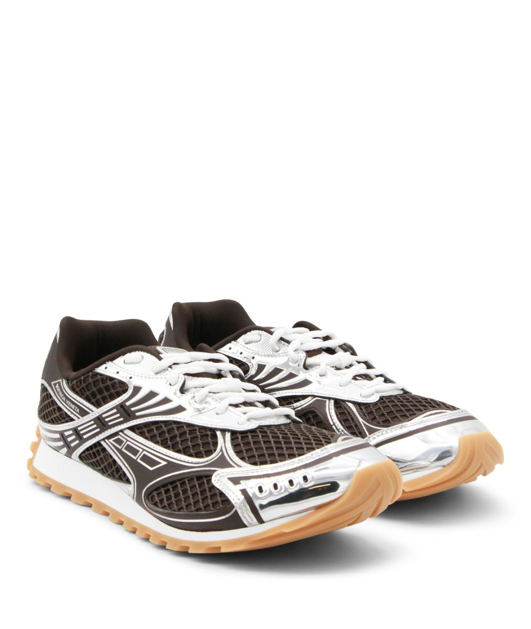 BOTTEGA VENETA Коричневые текстильные низкие кроссовки / кеды, фото 2