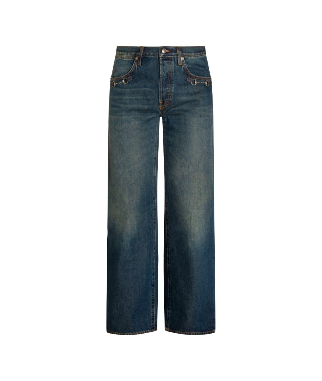 GUCCI Синие хлопковые прямые джинсы, фото 1