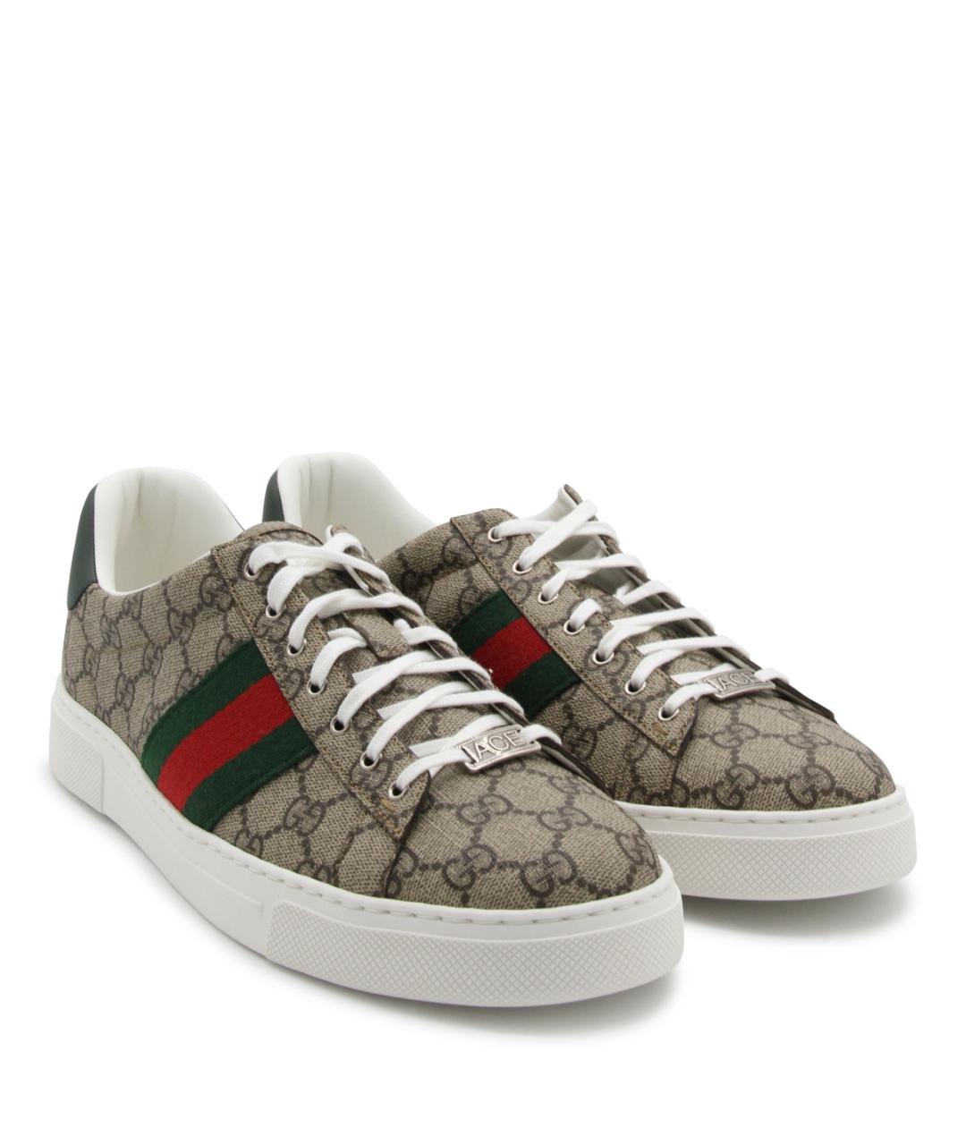 GUCCI Бежевые кожаные низкие кроссовки / кеды, фото 2