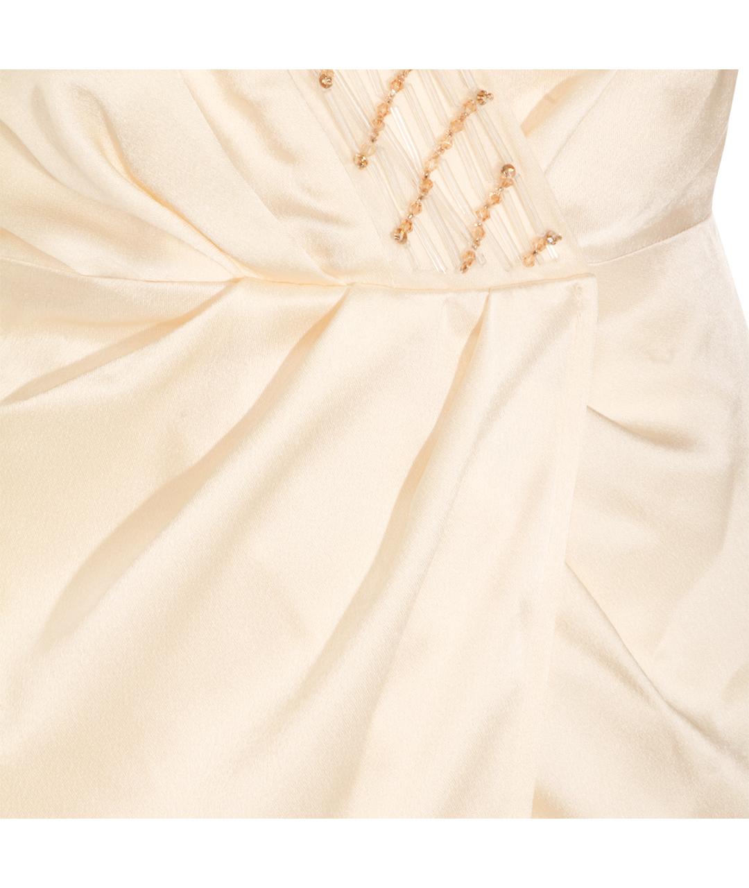 ELISABETTA FRANCHI Бежевое ацетатное коктейльное платье, фото 4