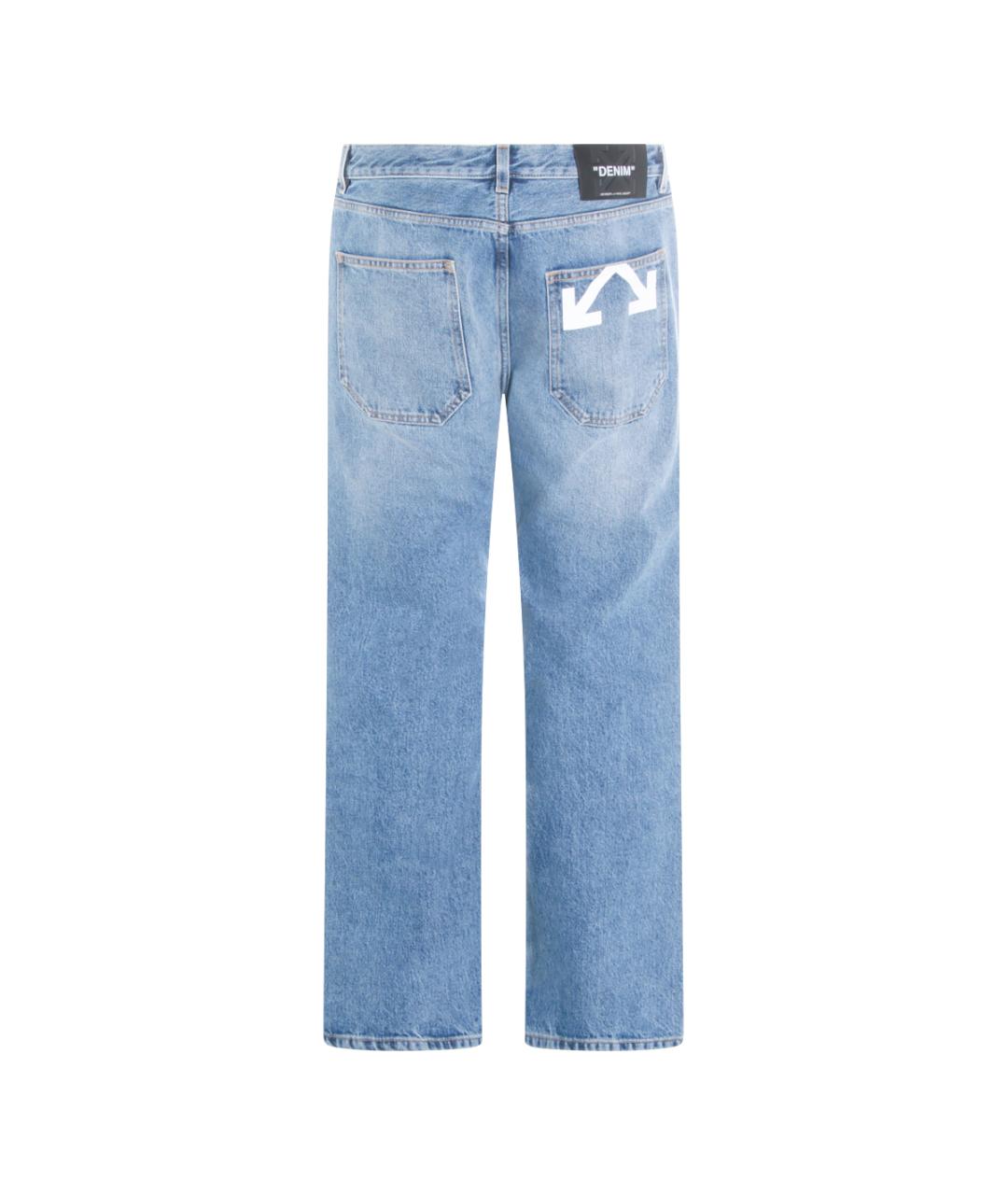 OFF-WHITE Голубые хлопковые прямые джинсы, фото 2