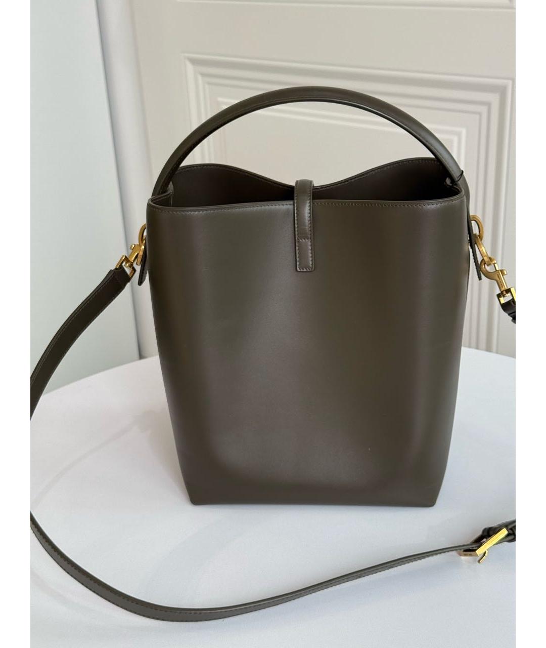 SAINT LAURENT Хаки кожаная сумка тоут, фото 2