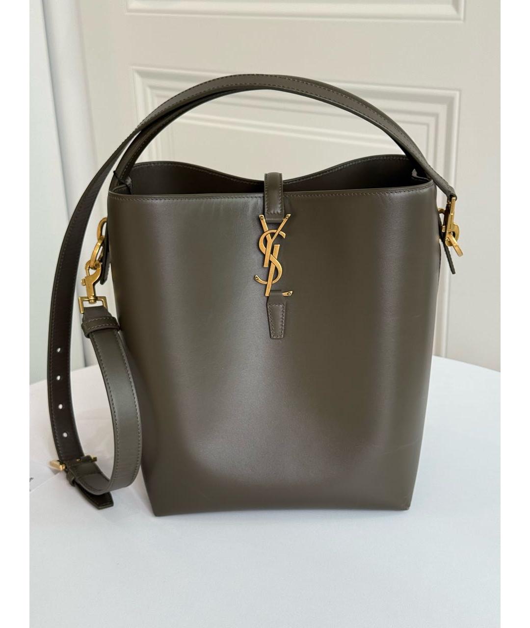 SAINT LAURENT Хаки кожаная сумка тоут, фото 9