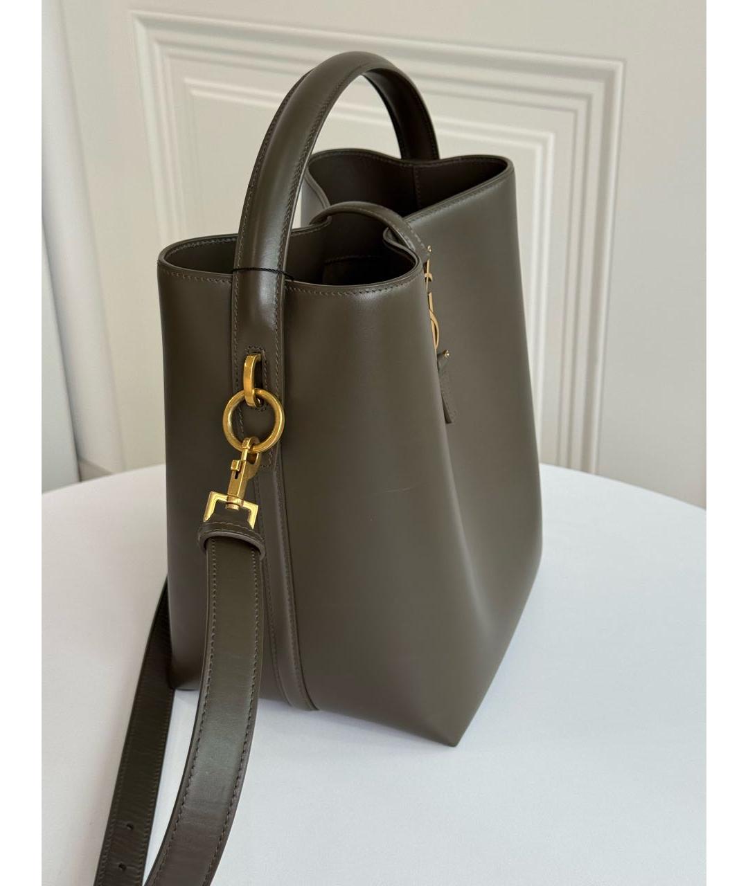 SAINT LAURENT Хаки кожаная сумка тоут, фото 3