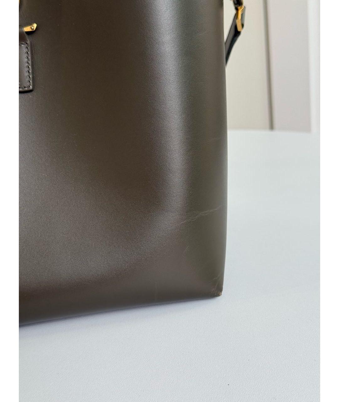 SAINT LAURENT Хаки кожаная сумка тоут, фото 8