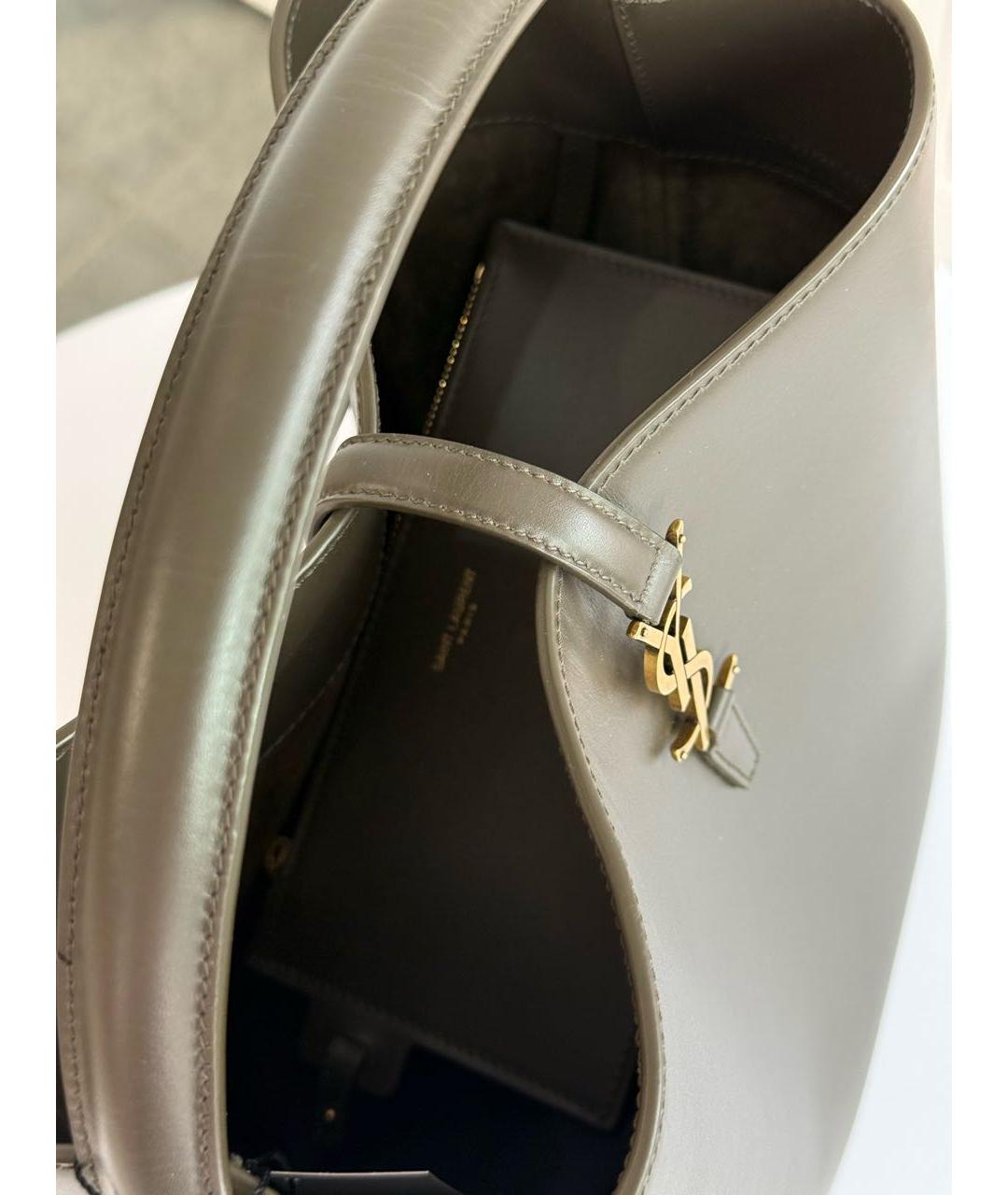 SAINT LAURENT Хаки кожаная сумка тоут, фото 4