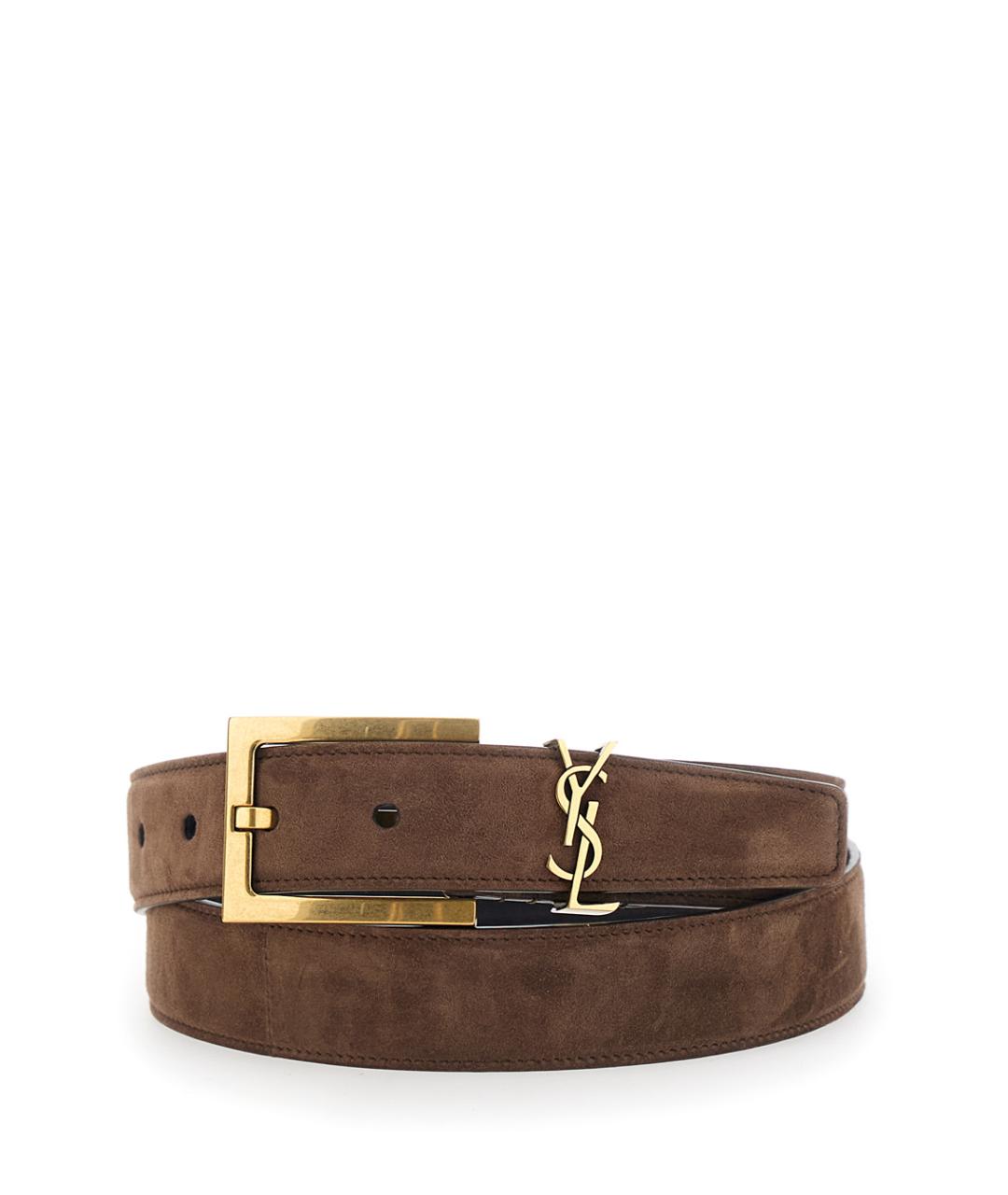 SAINT LAURENT Коричневый кожаный ремень, фото 1