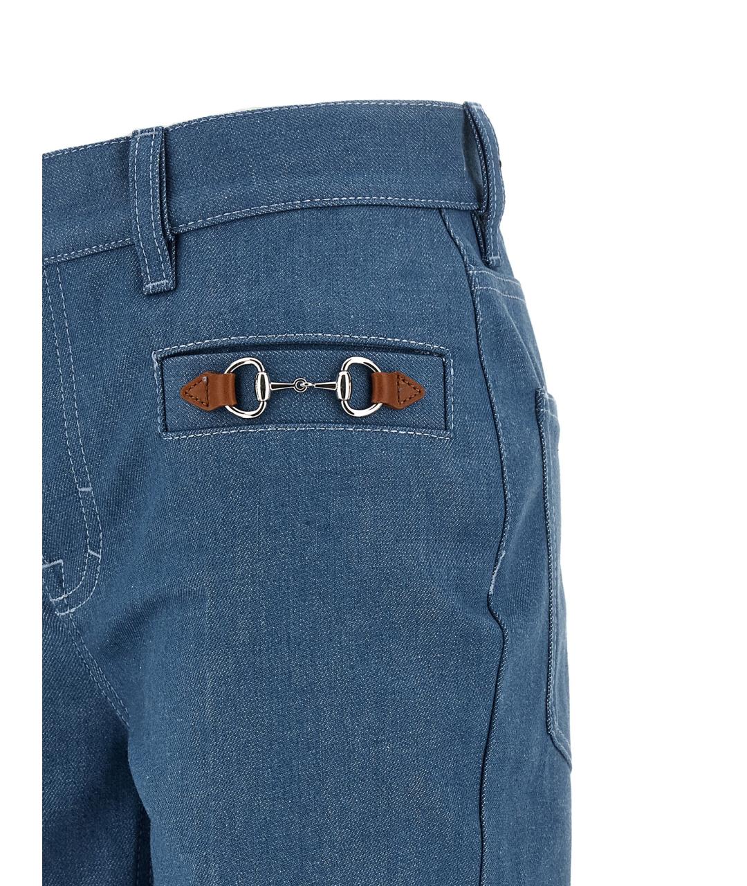 GUCCI Голубые хлопковые прямые джинсы, фото 5