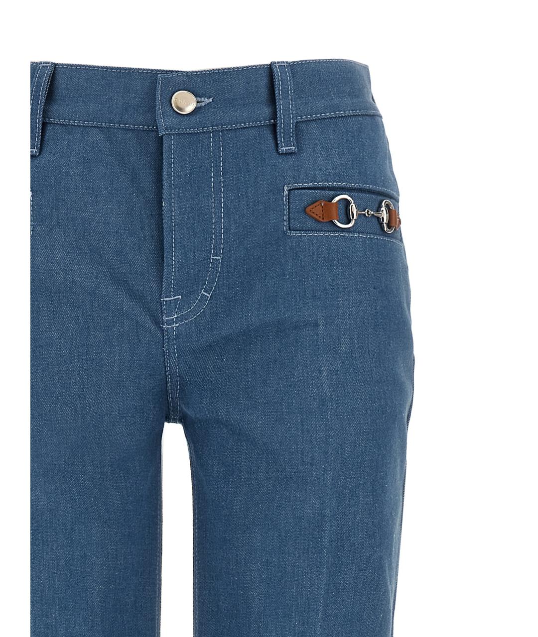 GUCCI Голубые хлопковые прямые джинсы, фото 3