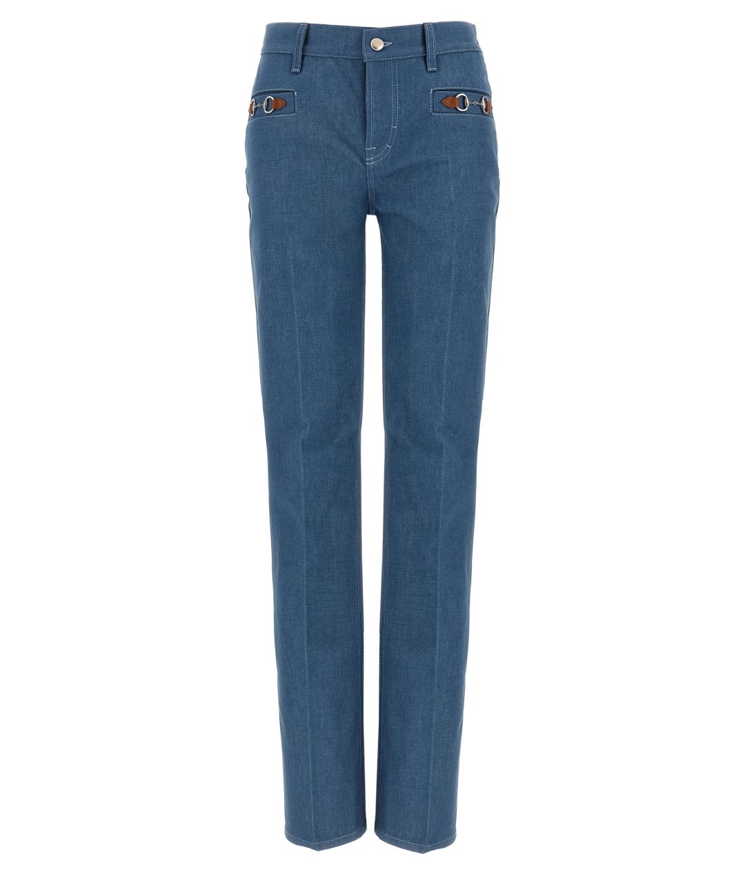 GUCCI Голубые хлопковые прямые джинсы, фото 1