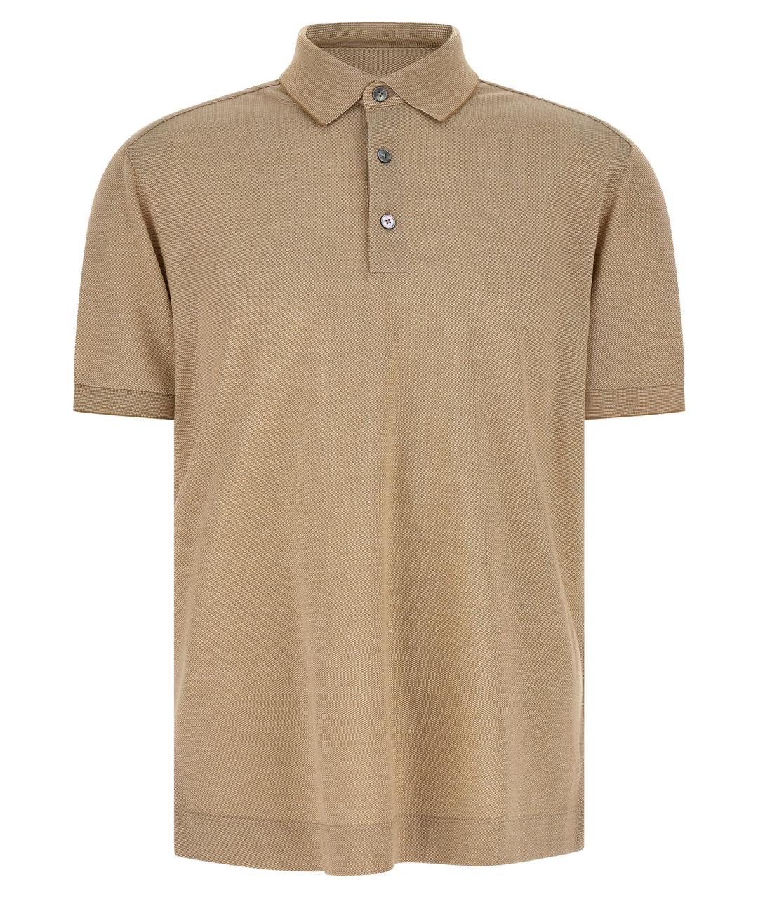 ZEGNA Бежевое хлопковое поло с коротким рукавом, фото 1