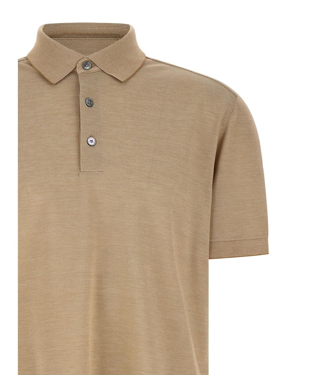 ZEGNA Бежевое хлопковое поло с коротким рукавом, фото 3