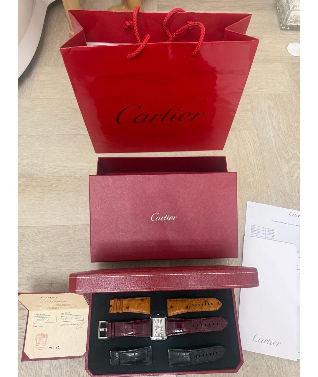 CARTIER Черные кожаные часы, фото 4