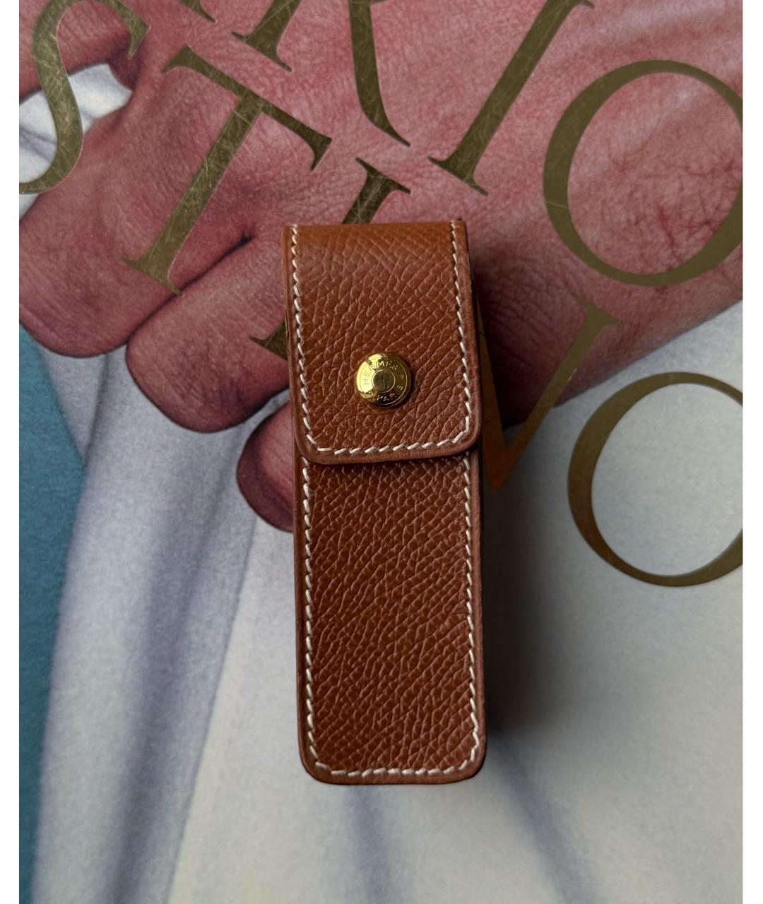 HERMES Коричневая кожаная косметичка, фото 5