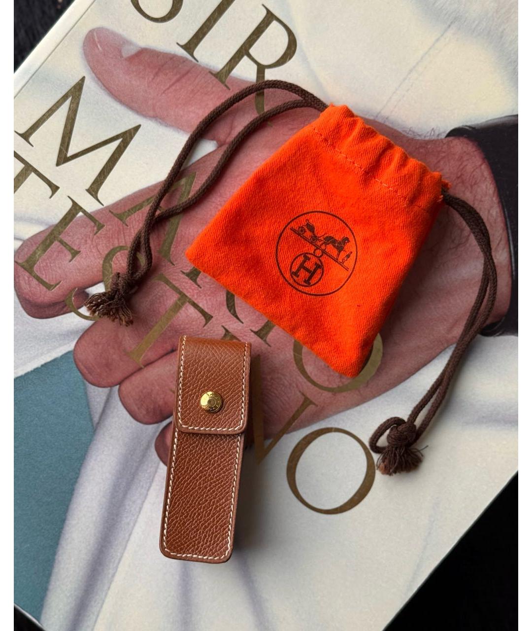 HERMES Коричневая кожаная косметичка, фото 3