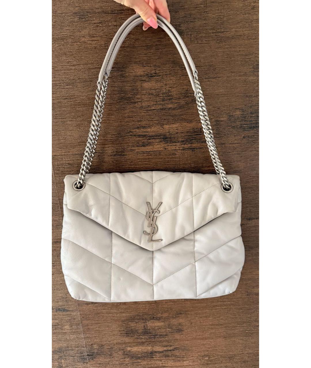 SAINT LAURENT Серая кожаная сумка через плечо, фото 2