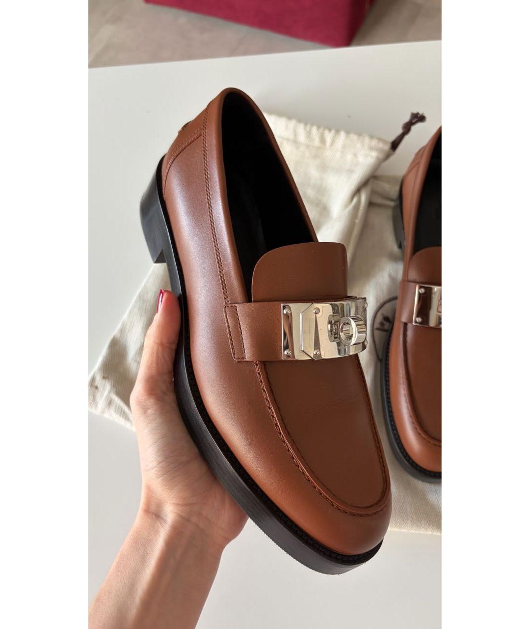 HERMES Коричневые кожаные лоферы, фото 3
