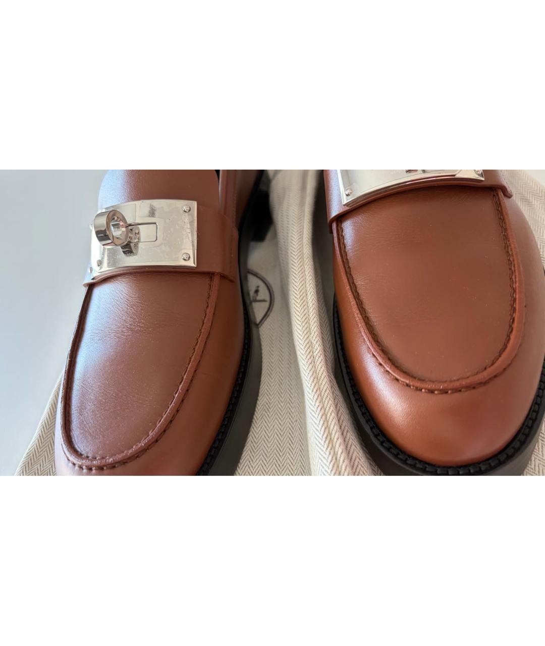 HERMES Коричневые кожаные лоферы, фото 7