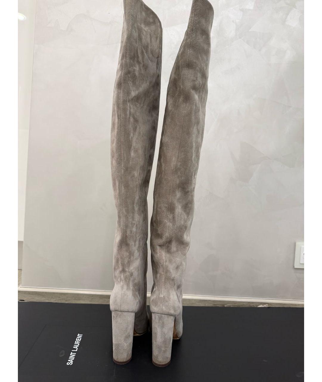SAINT LAURENT Серые замшевые ботфорты, фото 4
