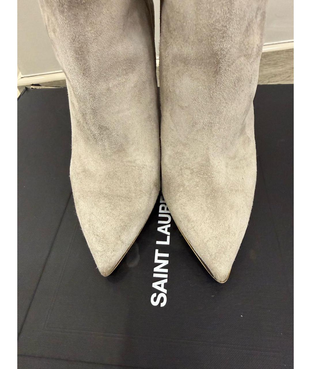 SAINT LAURENT Серые замшевые ботфорты, фото 2