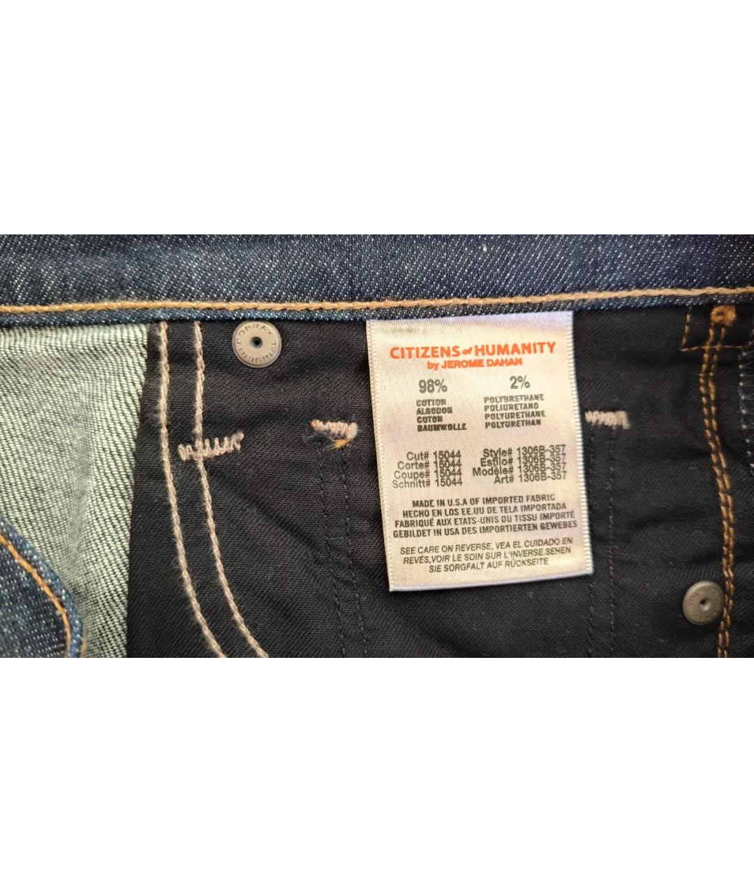 Citizien Of Humanity Темно-синие хлопковые прямые джинсы, фото 3