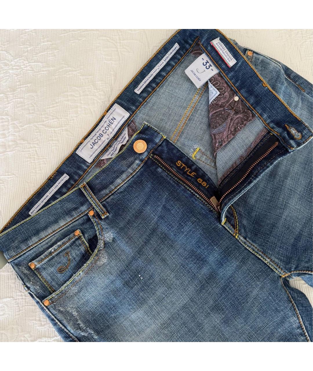 JACOB COHEN Синие хлопковые прямые джинсы, фото 3