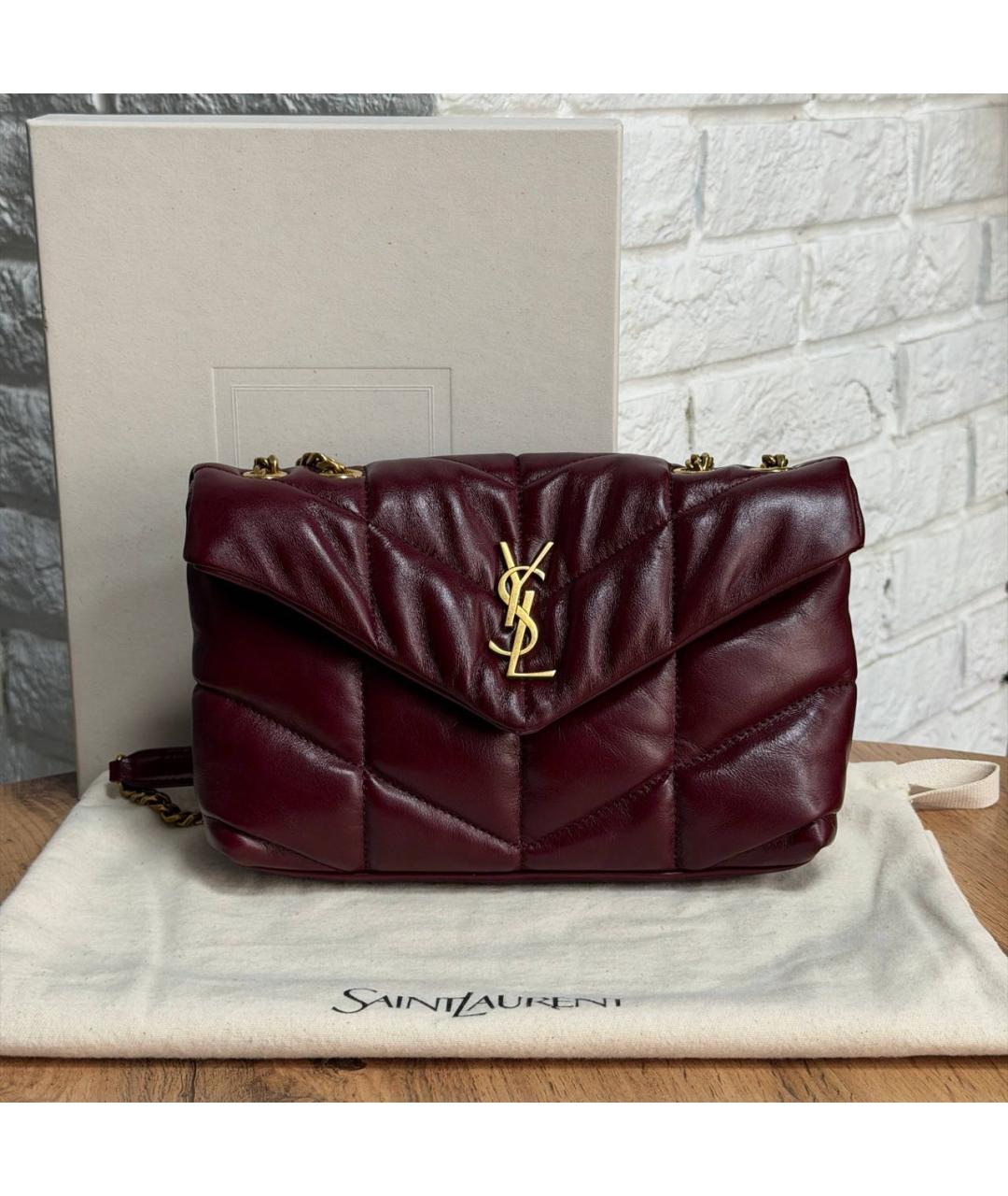 SAINT LAURENT Бордовая кожаная сумка через плечо, фото 2