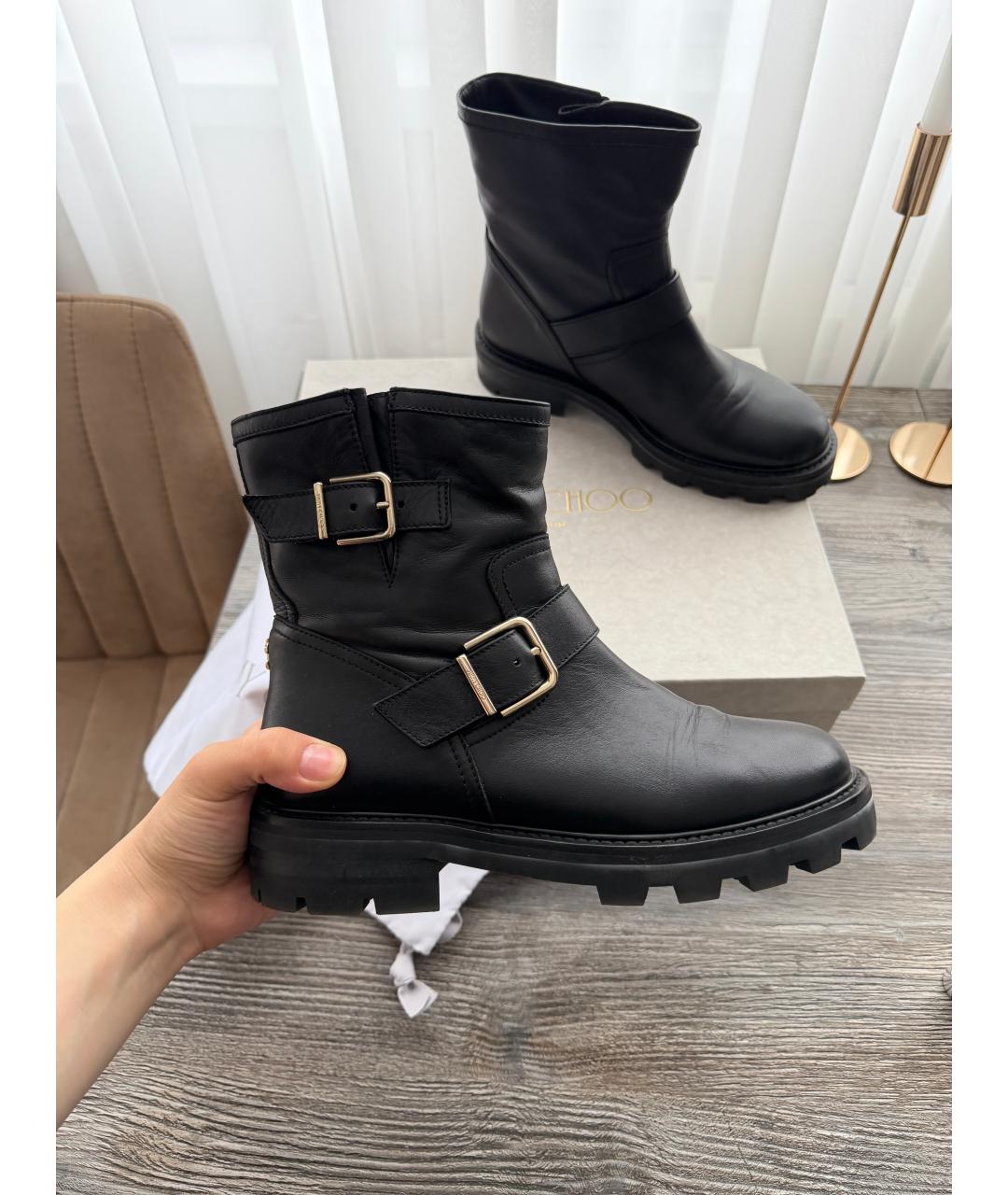 JIMMY CHOO Черные кожаные ботинки, фото 2