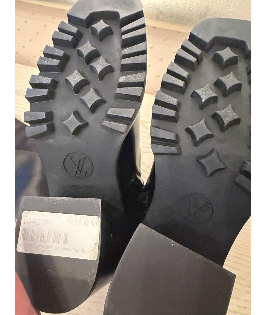 LOUIS VUITTON Черные кожаные ботфорты, фото 7