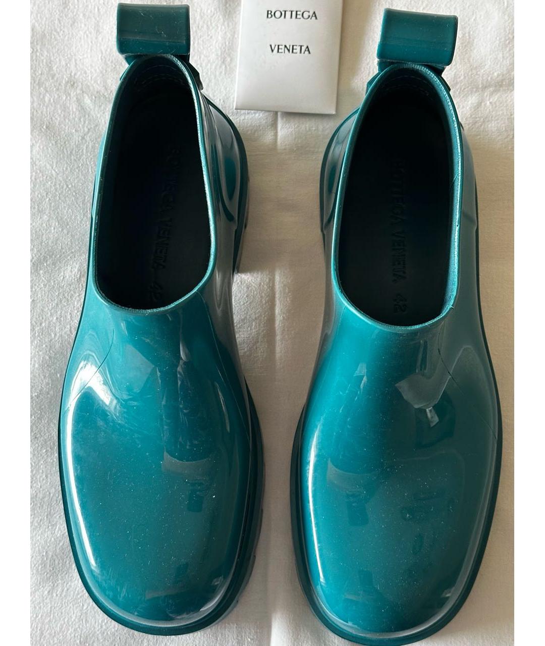 BOTTEGA VENETA Бирюзовые резиновые высокие ботинки, фото 2