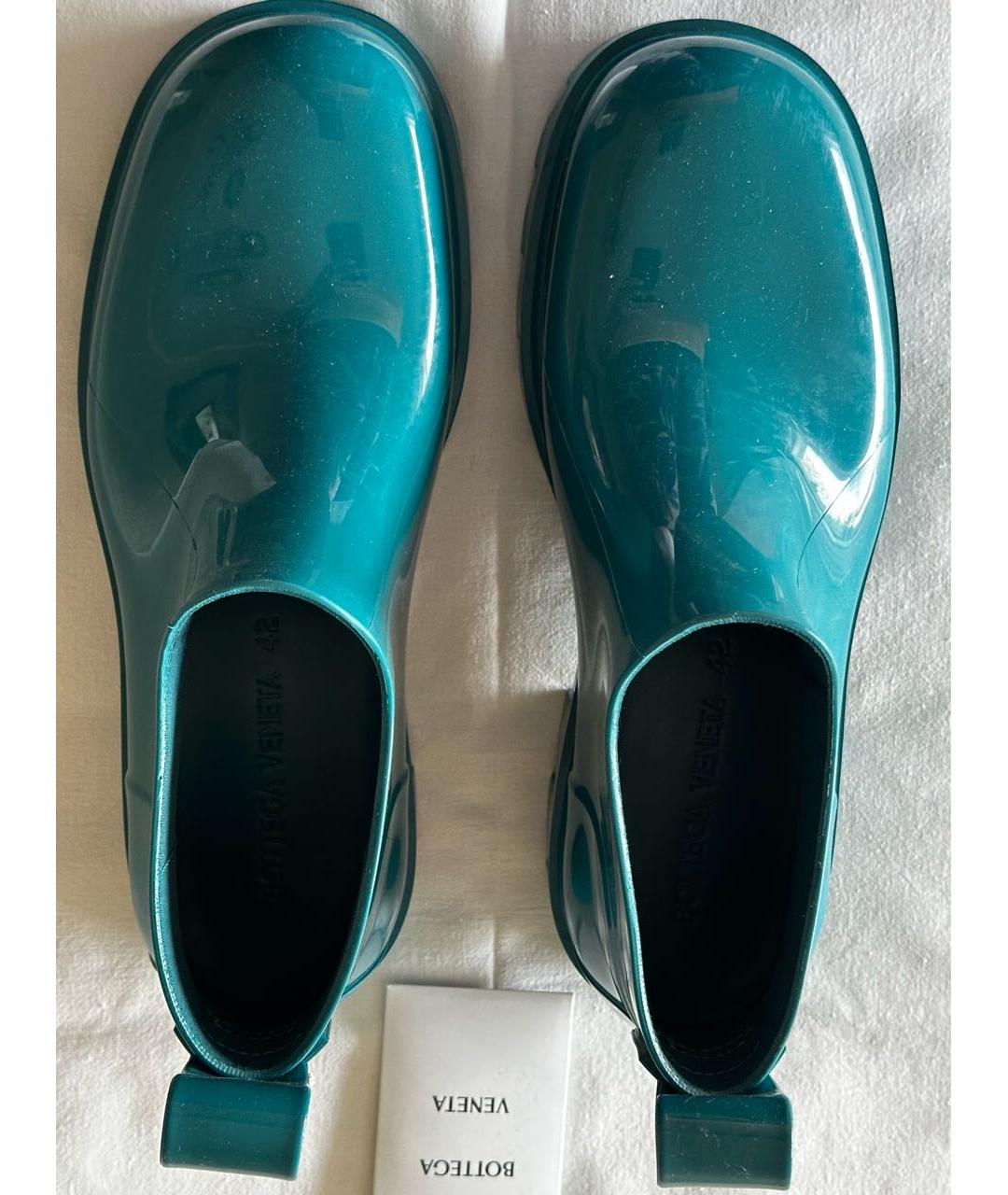 BOTTEGA VENETA Бирюзовые резиновые высокие ботинки, фото 3