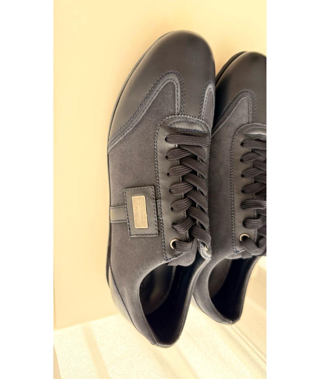 DOLCE&GABBANA Темно-синие замшевые низкие кроссовки / кеды, фото 3