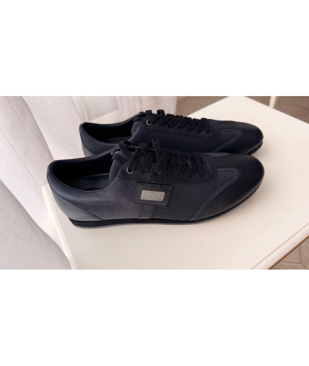 DOLCE&GABBANA Темно-синие замшевые низкие кроссовки / кеды, фото 5