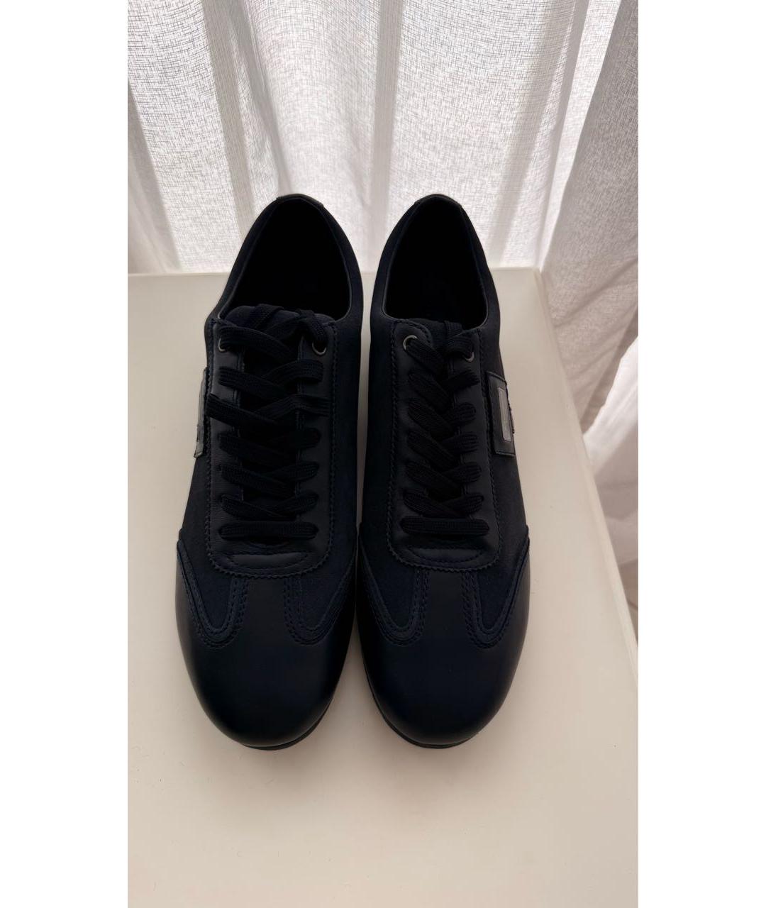 DOLCE&GABBANA Темно-синие замшевые низкие кроссовки / кеды, фото 2